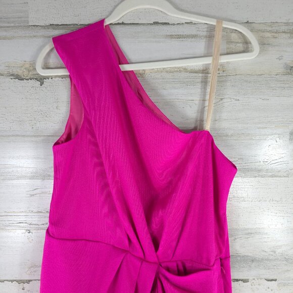 BCBGeneration ONE SHOULDER HOT PINK COCKTAIL DRESS WOMEN'S SIZE 12 LINED *FLAW* - Picture 4 of 16